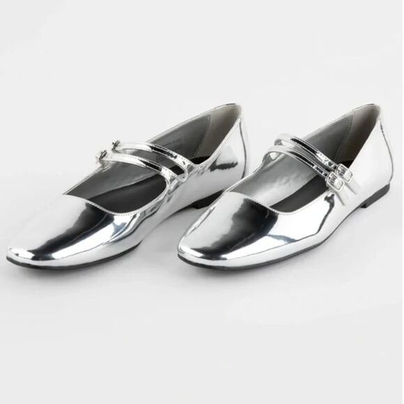 STEVE MADDEN Silver Faux Patent Leather Alisah Ballet Flats - Picture 3 of 14